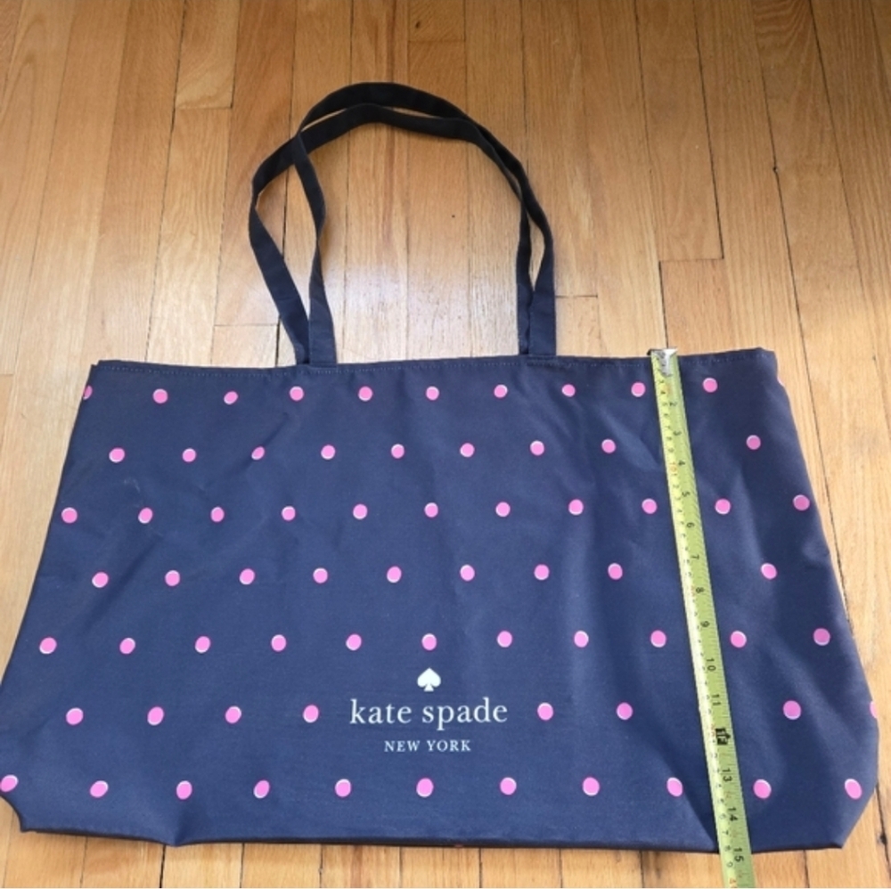 Kate Spade Nave Blue With Pink Polka Dots Large Canvas Bag - Picture 3 of 6